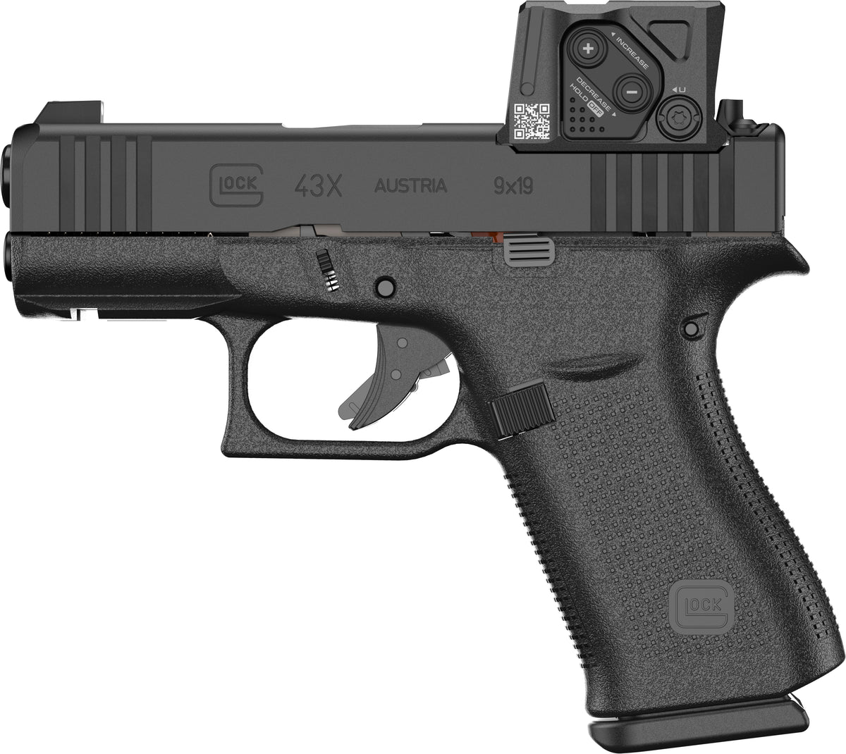 Glock UX4350B03FRMOS8A4 G43X MOS w/Aimpoint 9mm Luger 15+1 3.41" Black GMB Barrel, Black Steel Serrated w/Optic Slide, Black Polymer Frame w/Accessory Rail, Aimpoint COA 3.5 MOA Red Dot, Ambidextrous,