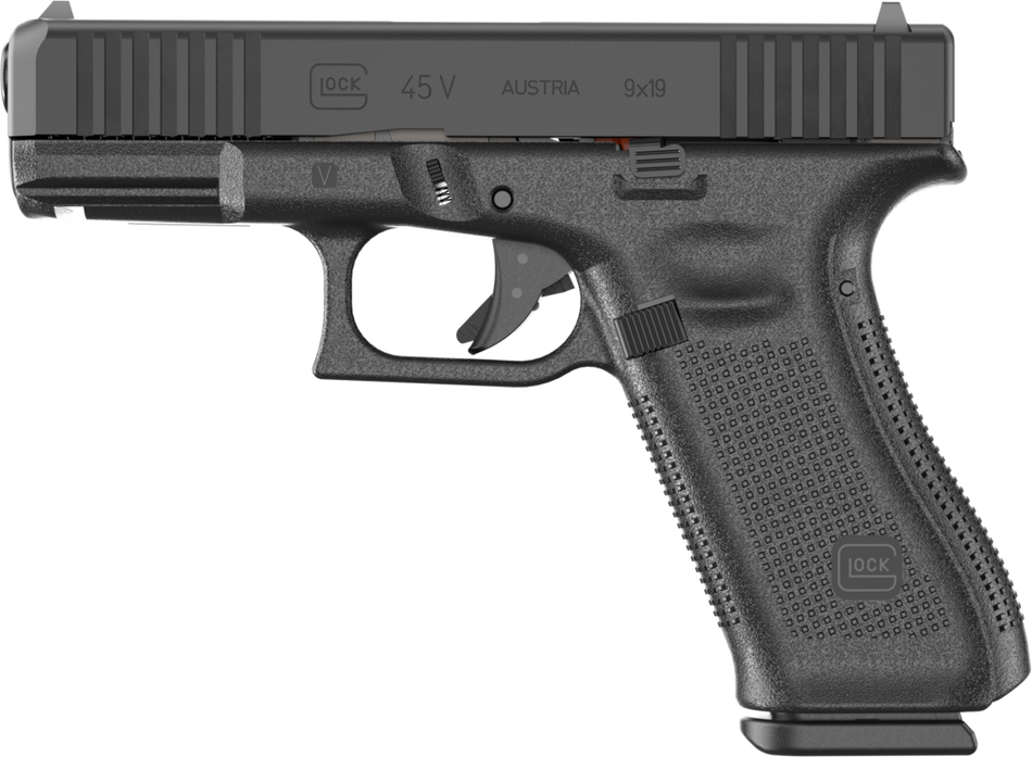Glock PV4550203 G45 V Crossover 9mm Luger 17+1 4.02" Black GMB Barrel, Black nDLC Steel Serrated Slide, Black Polymer Frame w/Accessory Rail, Textured polymer Grip, Ambidextrous