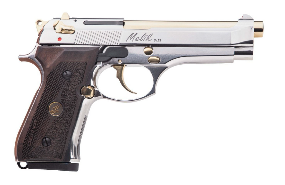 Derya Firearms MELIK9.NG.TR Melik 9mm Luger 17+1 4.90" Gold TiN Steel Barrel, Black Melonite Serrated Steel Slide, Black Aluminum Frame, Black Polymer Grip