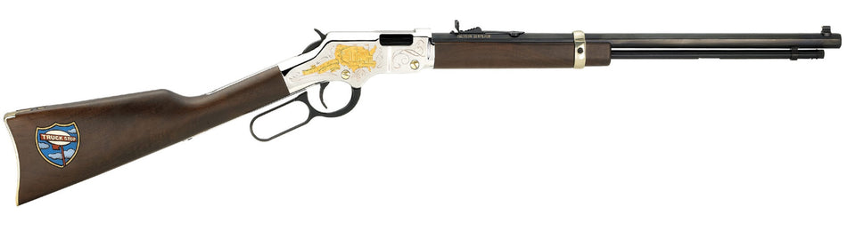 Henry H004TT Golden Boy Trucker's Tribute 22 Short, 22 Long or 22 LR Caliber with 16 LR/21 Short Capacity, 20" Blued Barrel, Nickel-Plated Metal Finish & American Walnut Stock Right Hand (Full Size)