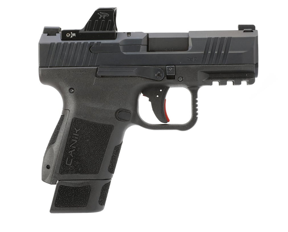 Canik HG7620VN Mete MC9 9mm Luger 15+1, 3.18" Black Steel Barrel, Black Tenifer Cerakote Optic Ready/Serrated Steel Slide, Black Polymer Frame w/Picatinny Rail, MeCanik M01 Red Dot