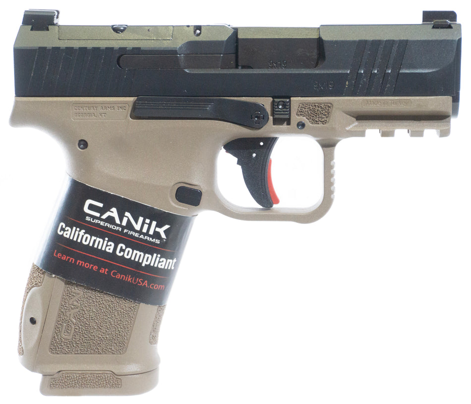 Canik HG7884CABD-N Mete MC9L *CA Compliant 9mm Luger 10+1 3.18" Black Steel Barrel, Black Nitride Steel Serrated Slide, Flat Dark Earth Polymer Frame w/Picatinny Rail, Interchangeable Backstrap Grip