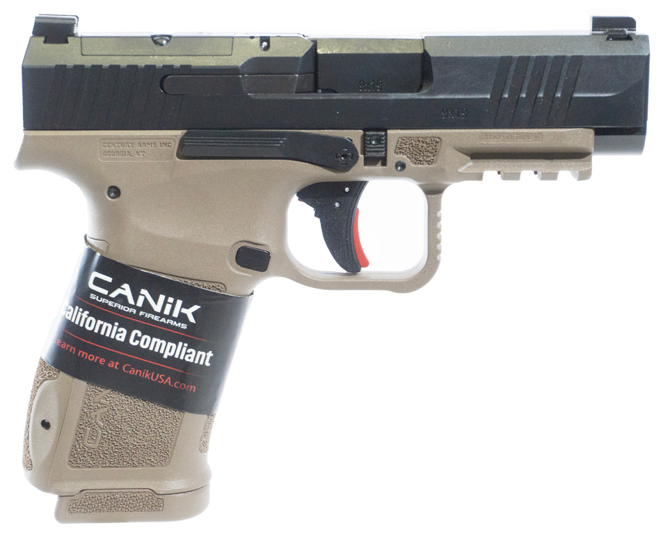 Canik HG7885CABD-N Mete MC9LS *CA Compliant 9mm Luger 10+1 3.63" Black Steel Barrel, Black Nitride Steel Serrated Slide, Flat Dark Earth Polymer Frame w/Picatinny Rail, Interchangeable Backstrap Grip