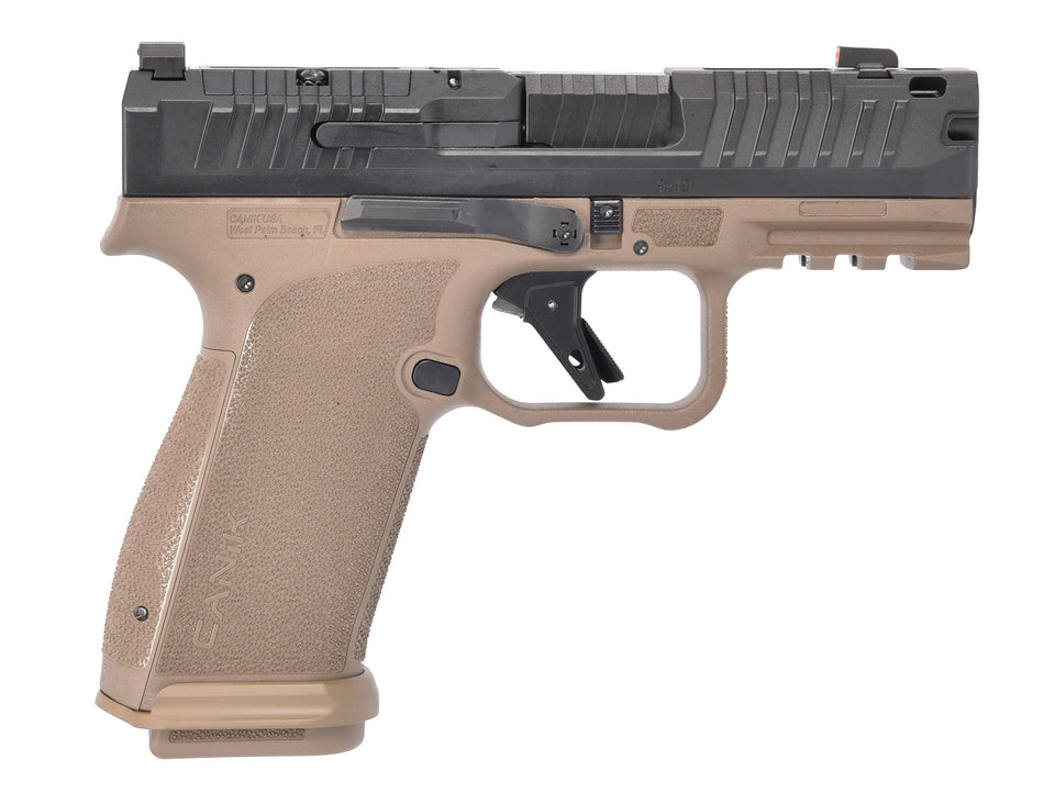 Canik HG8328BDN Mete MC9 Prime Sub-Compact Frame 9mm Luger 17+1 3.64" Black Black Steel Serrated Slide, Flat Dark Earth Polymer Frame w/Picatinny Rail, Textured Grip