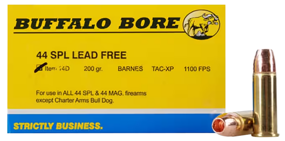 Buffalo Bore Ammunition 14D20 Buffalo-Barnes Strictly Business 44 S&W Spl 200 gr Barnes TAC-XP Lead Free 20 Per Box/ 12 Cs