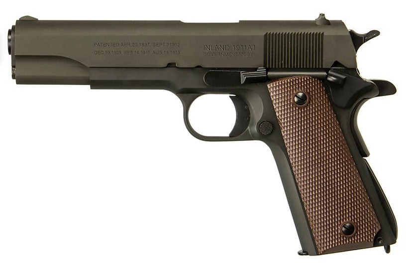 Inland MFG ILM1911 1911 A1 Government 45 ACP 7+1 5" Barrel, Black Parkerized Steel Frame w/Beavertail, Serrated Steel Slide, Wood Grip, Manual Safety