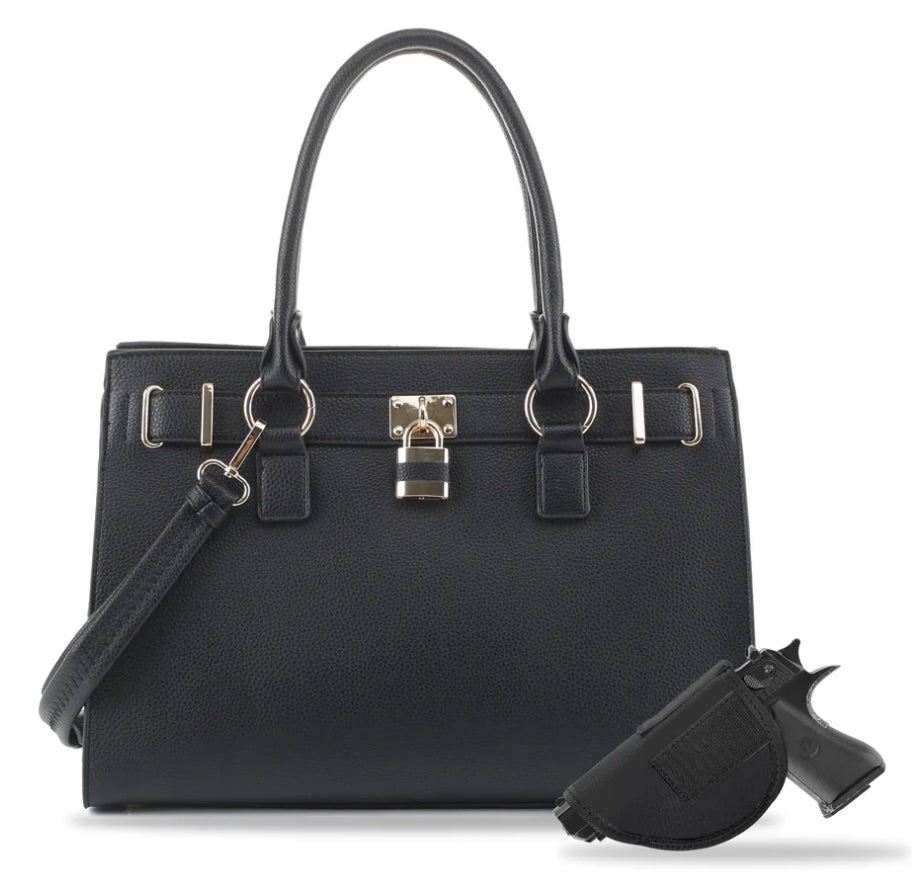 Jessie & James Dina Concealed Carry Lock & Key Satchel in Black - 10x15x6 Inches