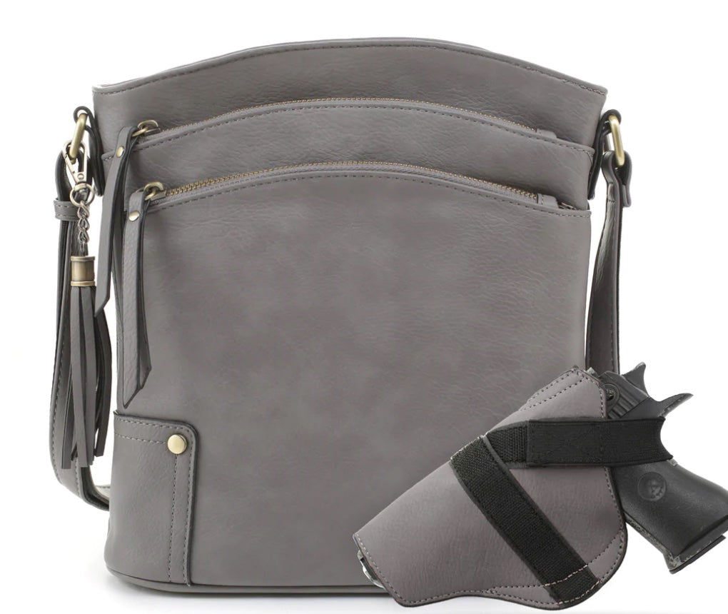 Jessie & James Robin Lock & Key Concealed Carry Crossbody Grey 11Hx10.25Wx3D