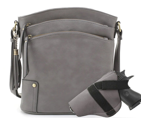 Jessie & James Robin Lock & Key Concealed Carry Crossbody Grey 11Hx10.25Wx3D