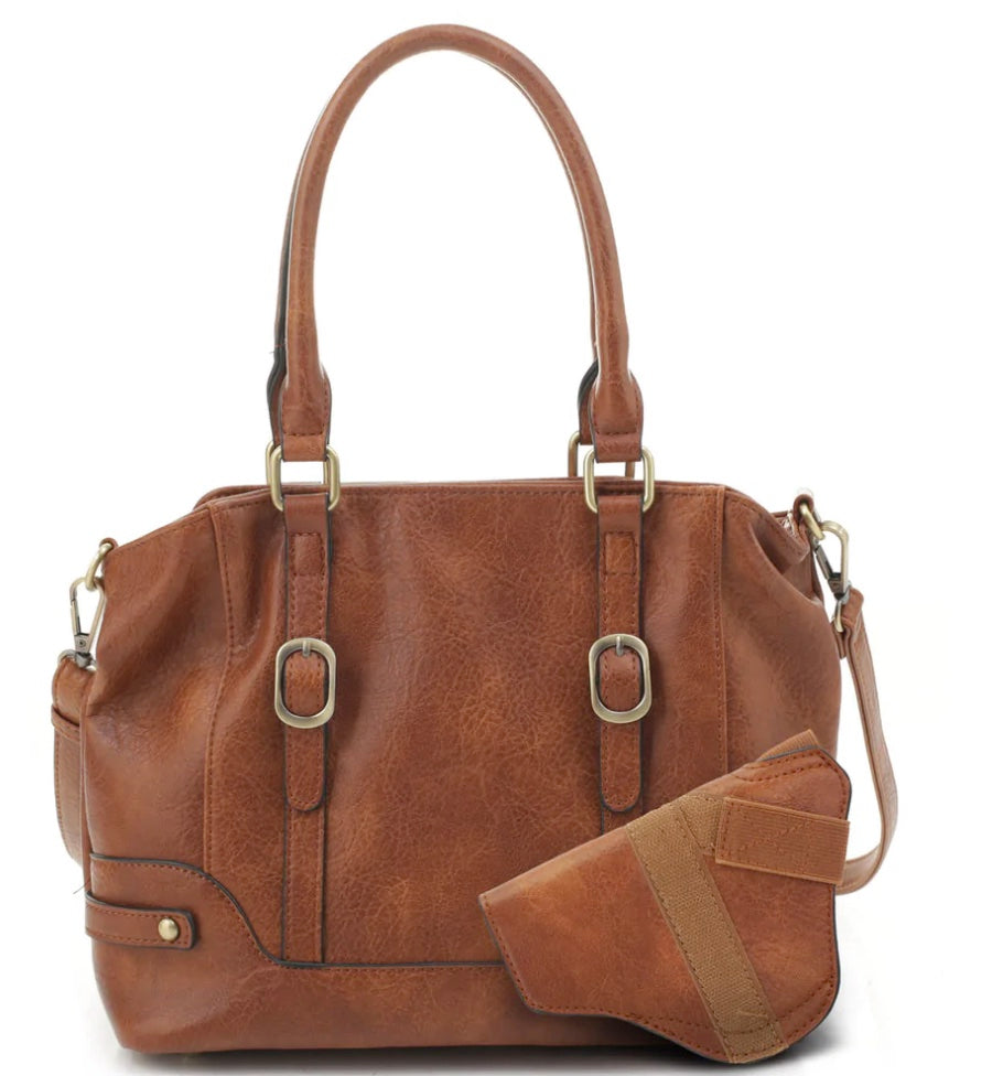 Jessie & James Elena Lock & Key Concealed Carry Satchel Brown 9Hx12Wx4.5D
