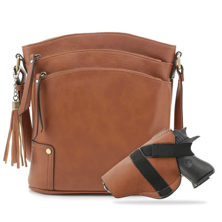 Jessie & James Robin Lock & Key Concealed Carry Crossbody Tan 11Hx10.25Wx3D