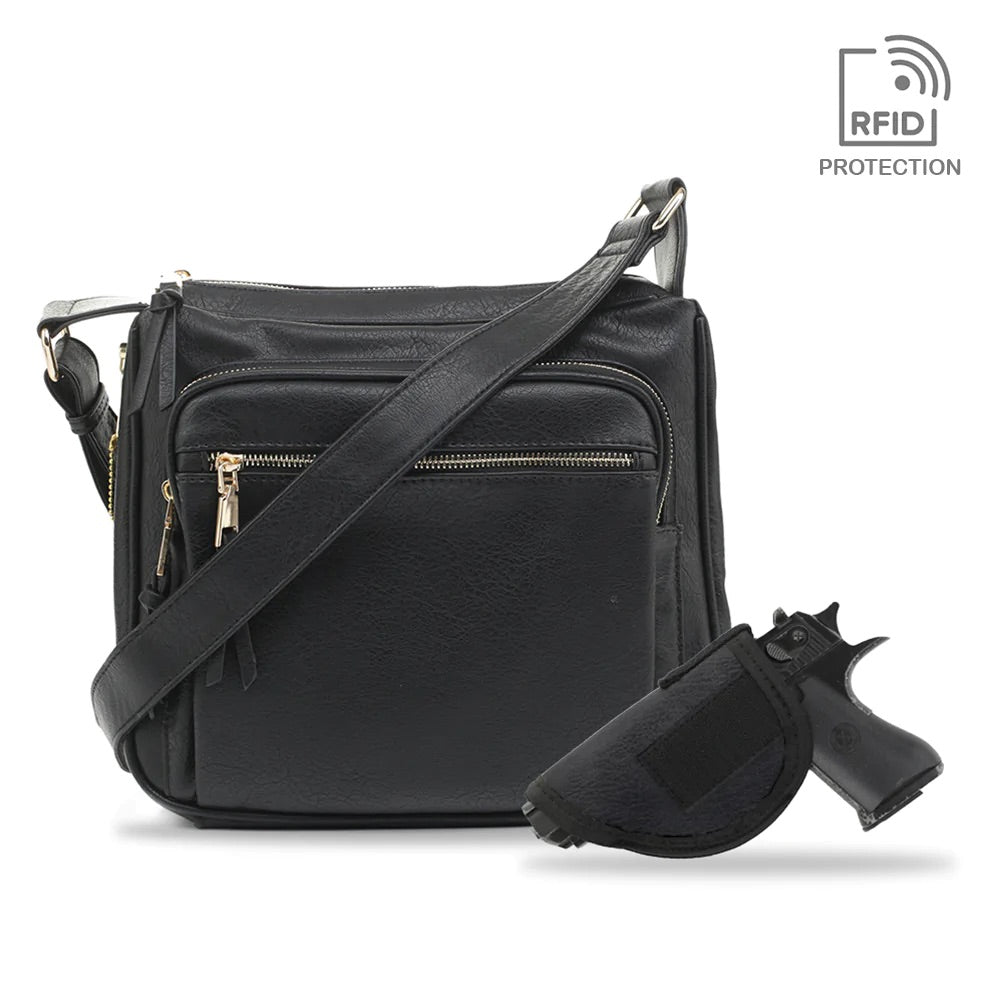 Jessie & James Brooklyn Lock & Key Crossbody Concealed Carry Bag in Black