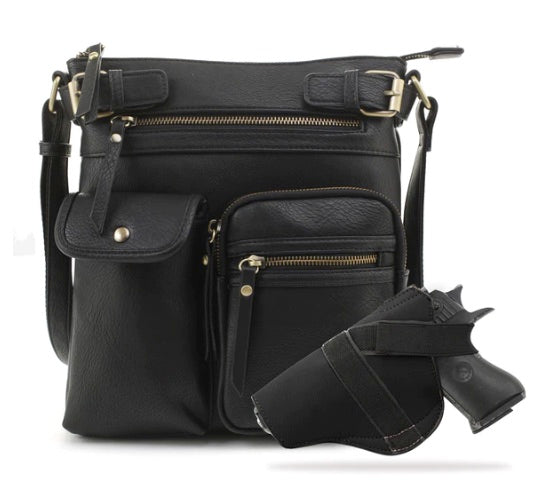 Jessie & James Shelby Lock & Key Concealed Carry Crossbody Black 11Hx9.5Wx1.5D