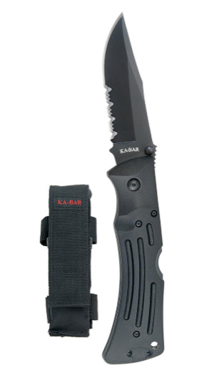 KA-BAR Mule Folding Knife 3.875 In Serrated Clip Point Blade Black with Sheath