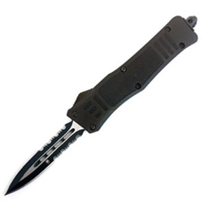 CoBRATec Black Small Dagger OTF Knife Both Sides Serrated