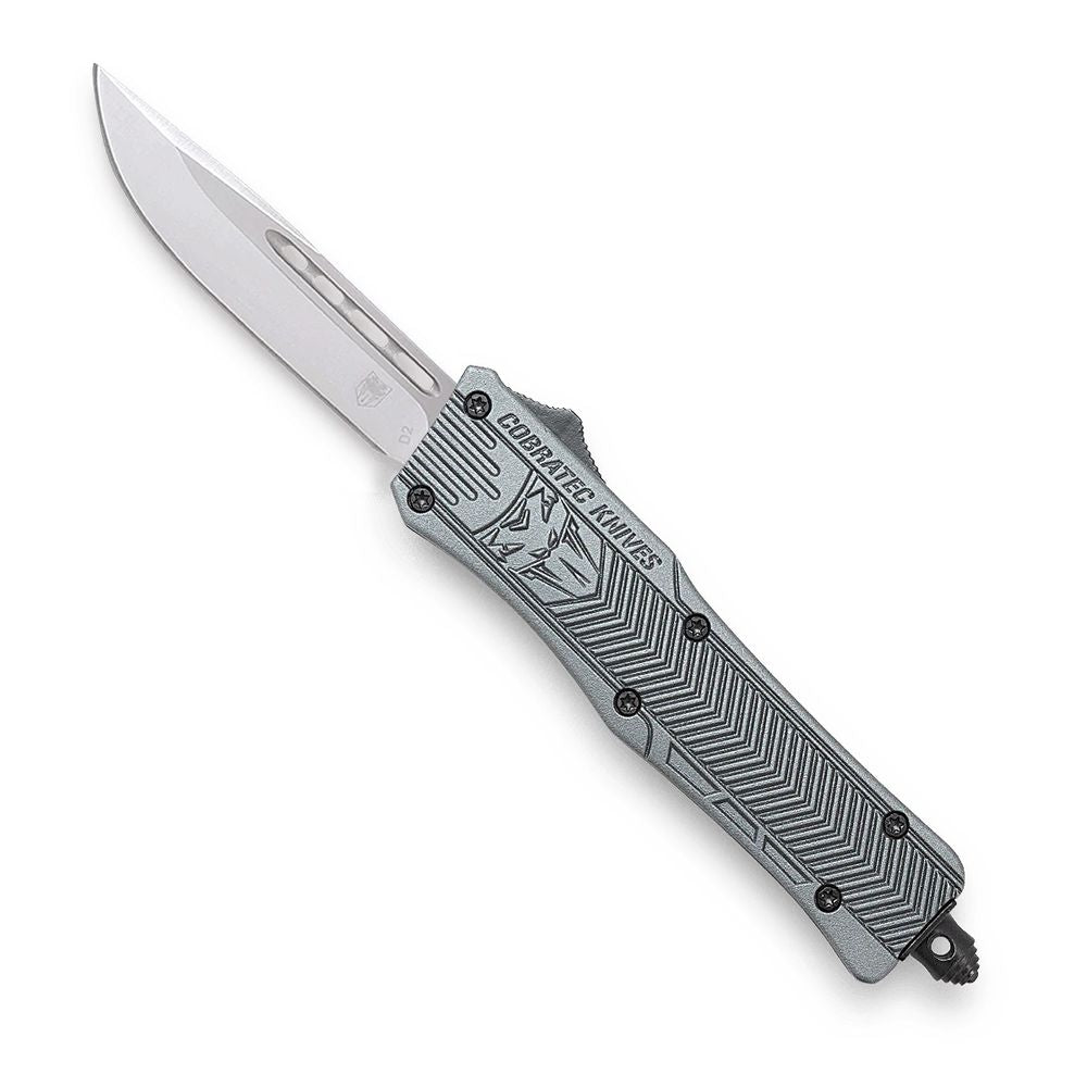CoBRATec Gray Small Drop Point OTF Knife Not Serrated