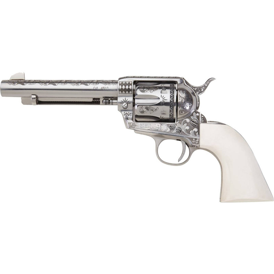 EMF GWII US Grant .45 Colt Single Action 4.75" Nickel Engraved Ultra Ivory Poly Grip Revolver