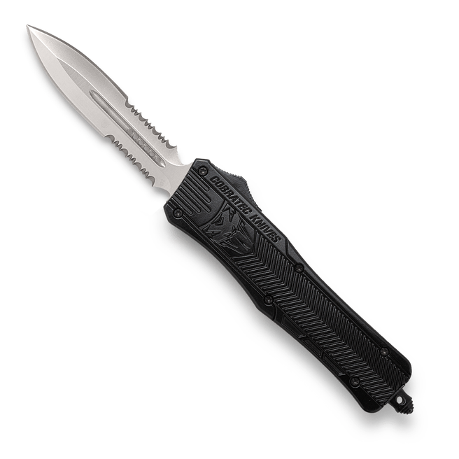 CobraTec MD Black Dagger Two-Side Serrated OTF Folding Knife