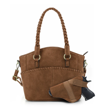 Jessie & James Bella Concealed Carry Tote in Tan - 10.3x13x5.3 Inches