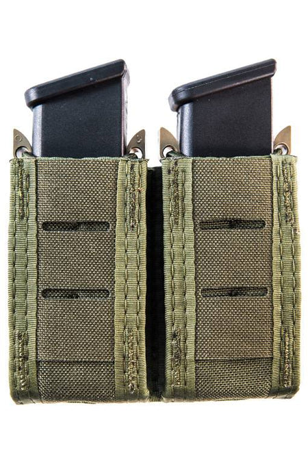 High Speed Gear Double Pistol TACO Duty Pouch OD Green Sleek Front Bungee Hold