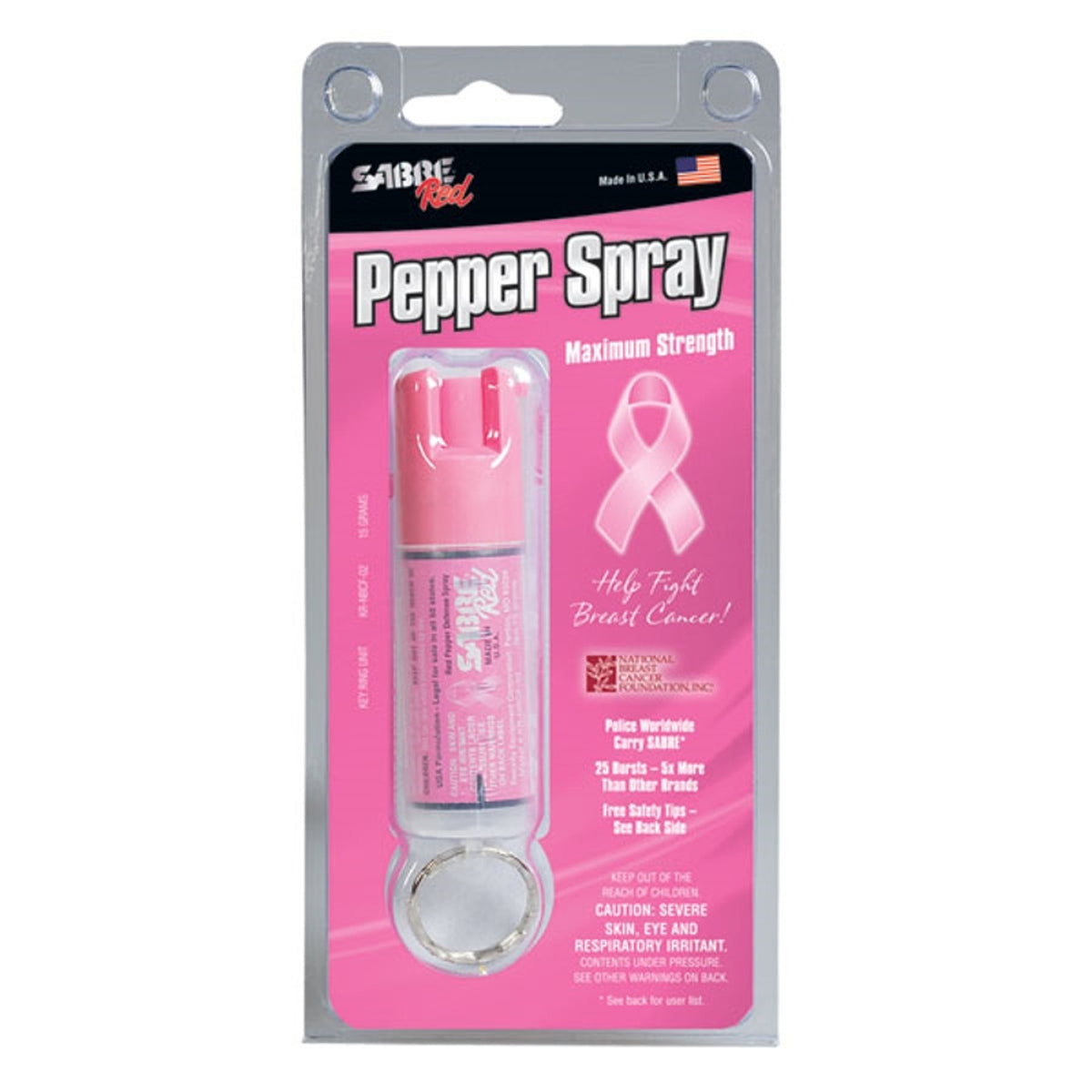 Sabre Red Pink Key Ring .54oz Pepper Spray UV Dye NBCF Edition