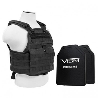 NcStar Black Plate Carrier with Pair of 10x12 Shooter Cut Hard Ballistic Panels