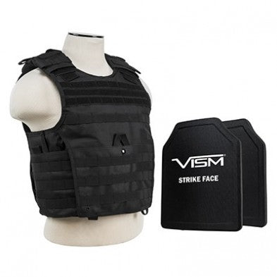 NcStar Black Expert Plate Carrier with Shooter Cut Hard PE Panels 10x12in Med-2XL