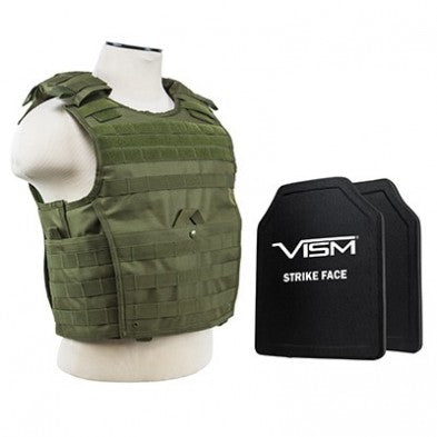 NcStar OD Green Expert Plate Carrier with Shooter Cut Hard PE Panels 10x12in Med-2XL