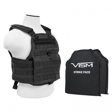 NcStar Black Plate Carrier with Pair of 10x12 Shooters Cut Soft Ballistic Panels