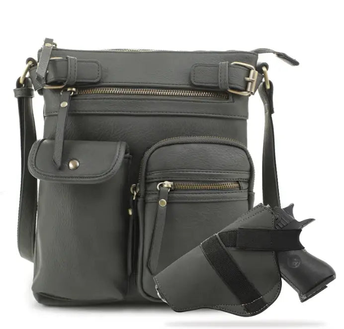 Jessie & James Shelby Dark Gray CCW Lock & Key Crossbody Bag 11x9.5x1.5