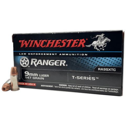 Winchester Ranger T-Series 9mm Luger / Parabellum 147 grain Jacketed Hollow Point ammunition