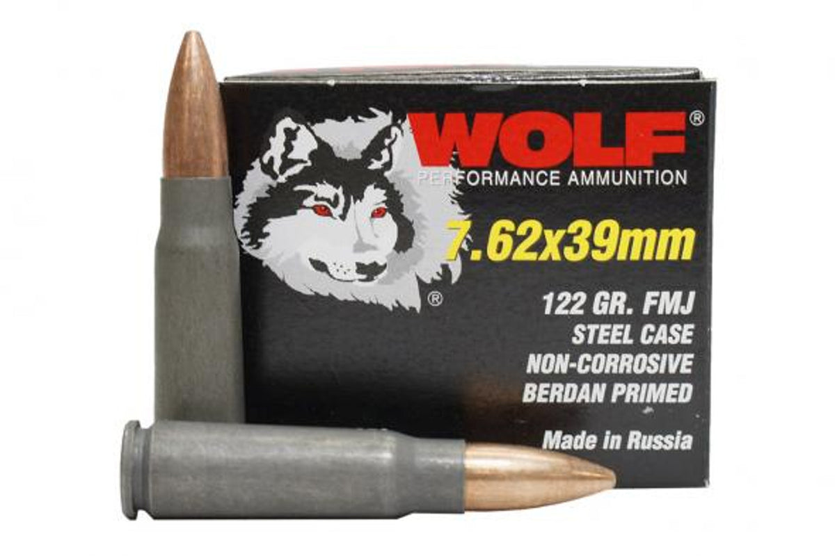 Wolf Performance 7.62x39mm 122 grain Full Metal Jacket ammunition