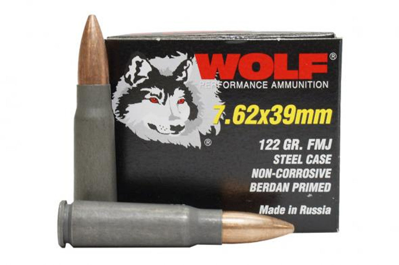Wolf Performance 7.62x39mm 122 grain Full Metal Jacket ammunition