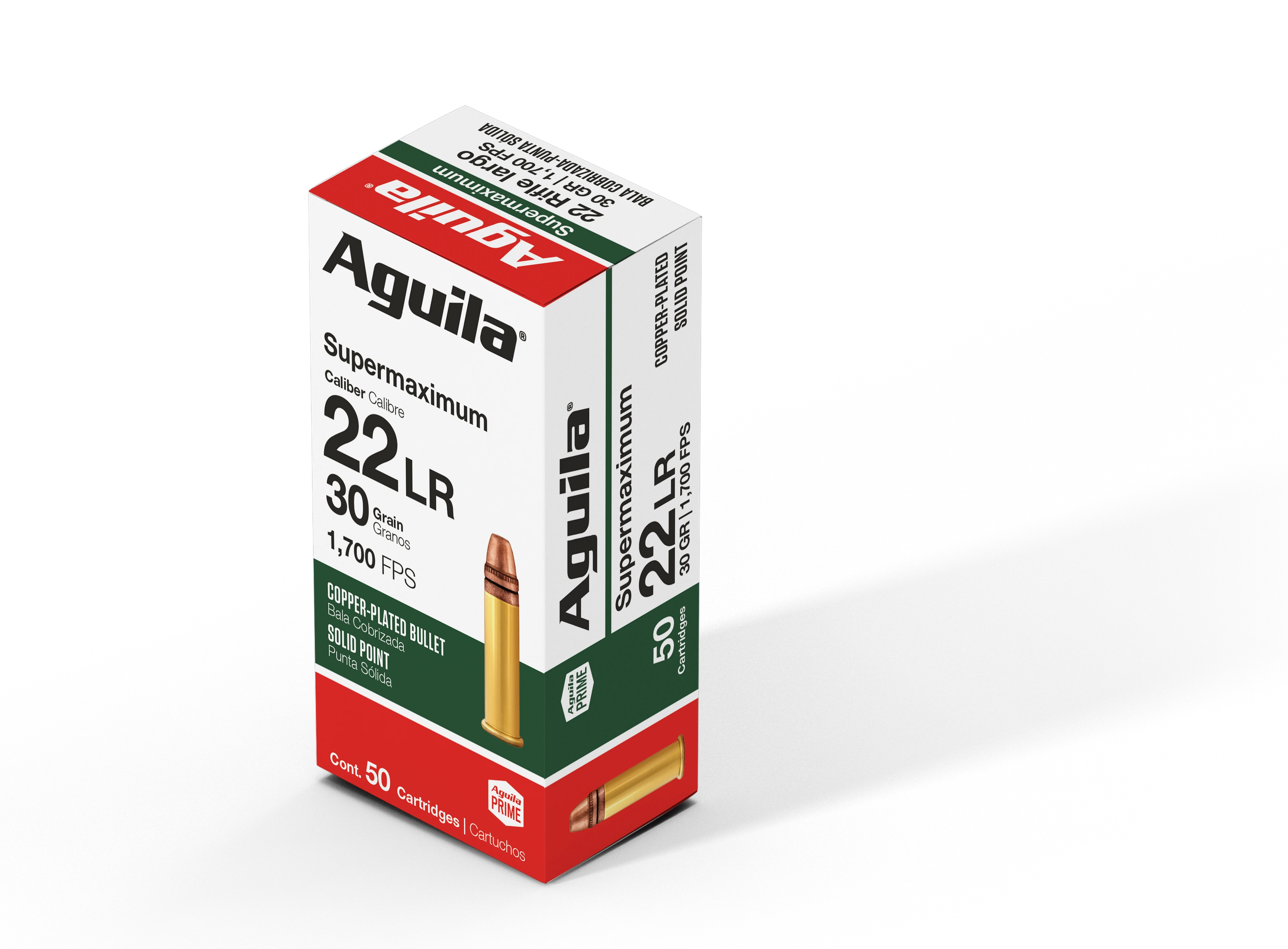 Aguila Ammunition Supermaximum Hyper Velocity 22LR 30 Grain Copper-Plated Solid Point