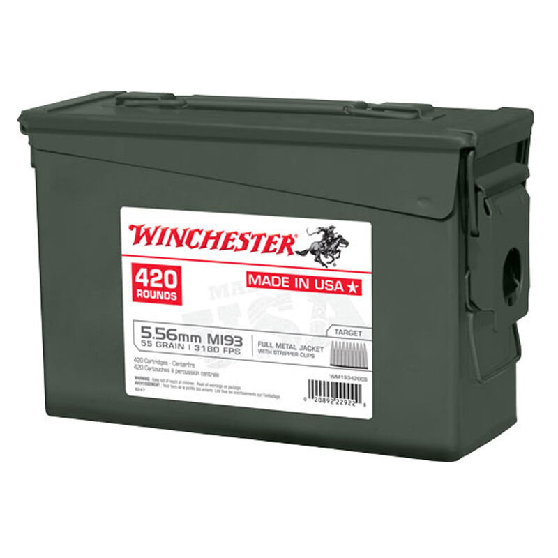 Winchester USA M193 Ammo Can Stripper Clips 5.56x45mm NATO 55 grain Full Metal Jacket ammunition