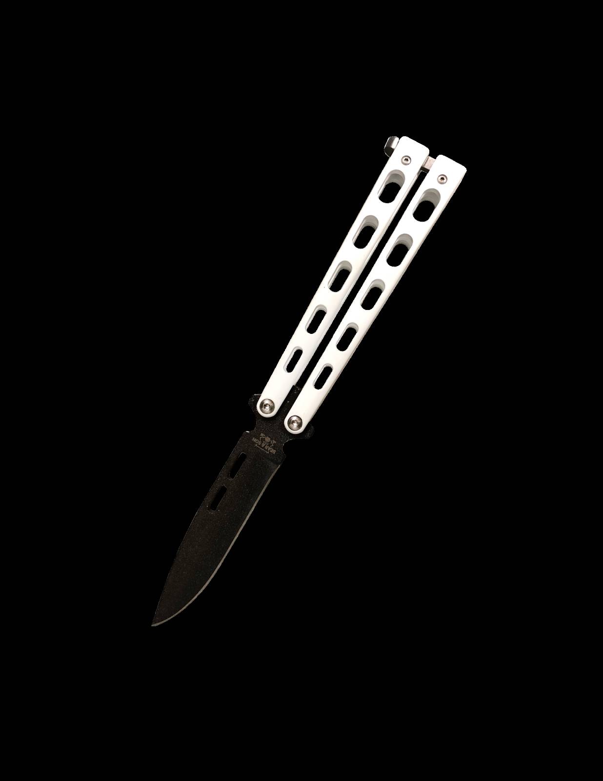 Bear & Sons 5" White 1095 Powder Coat Spear Point Butterfly Knife