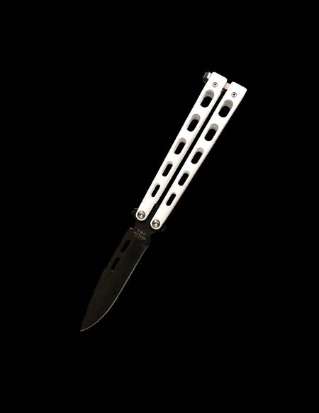 Bear & Sons 5" White 1095 Powder Coat Spear Point Butterfly Knife