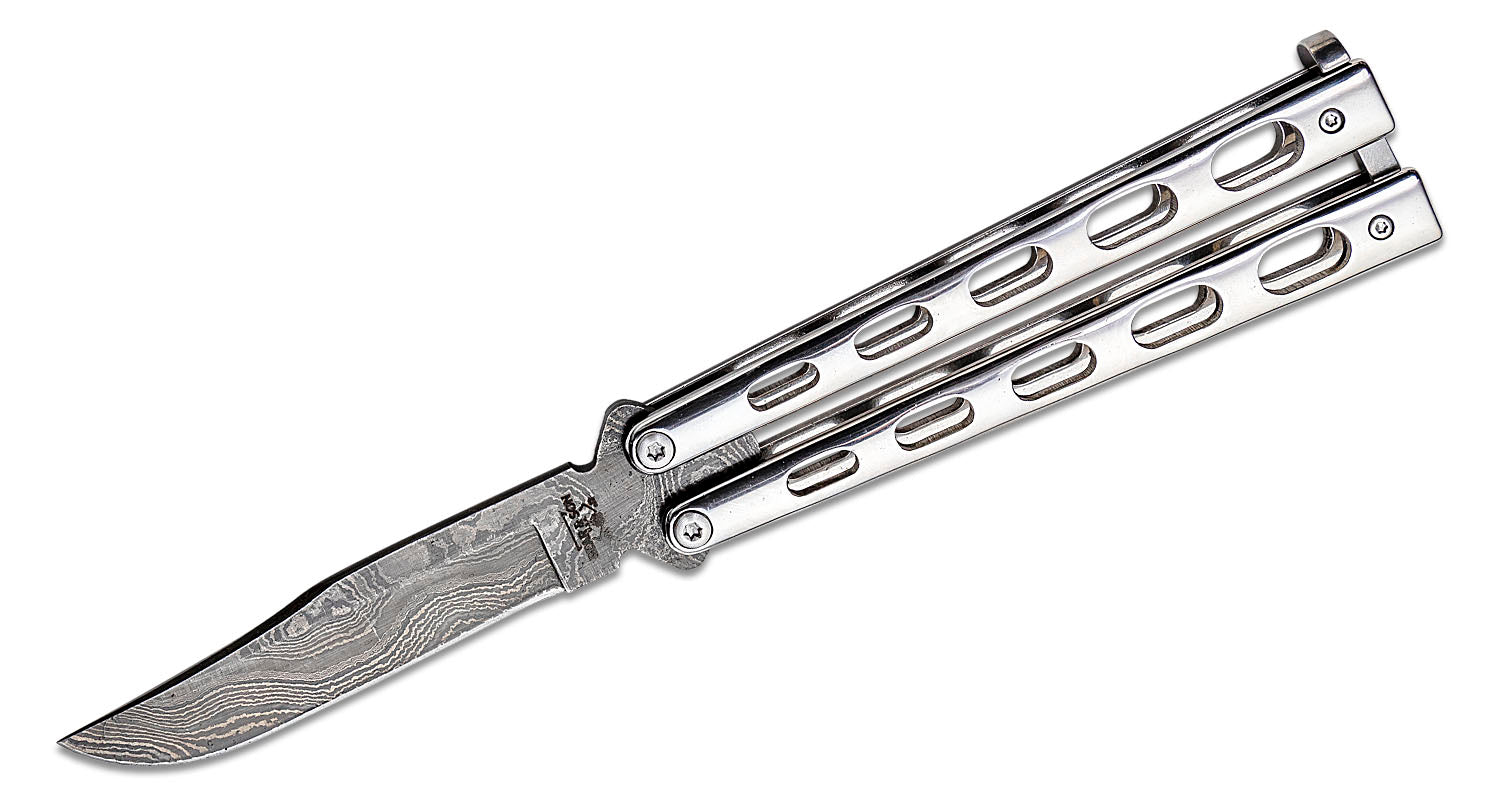 Bear & Sons 5" Damascus Blade Stainless Butterfly Knife