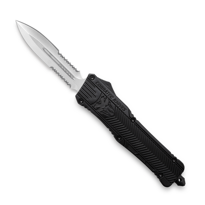 CobraTec Large Black Dagger Out-the-Front Knife 2 Side Serrated Blade