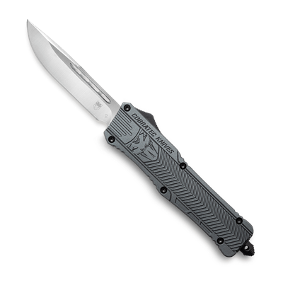 CobraTec Large Gray Drop Point Non-Serrated Auto OTF Knife