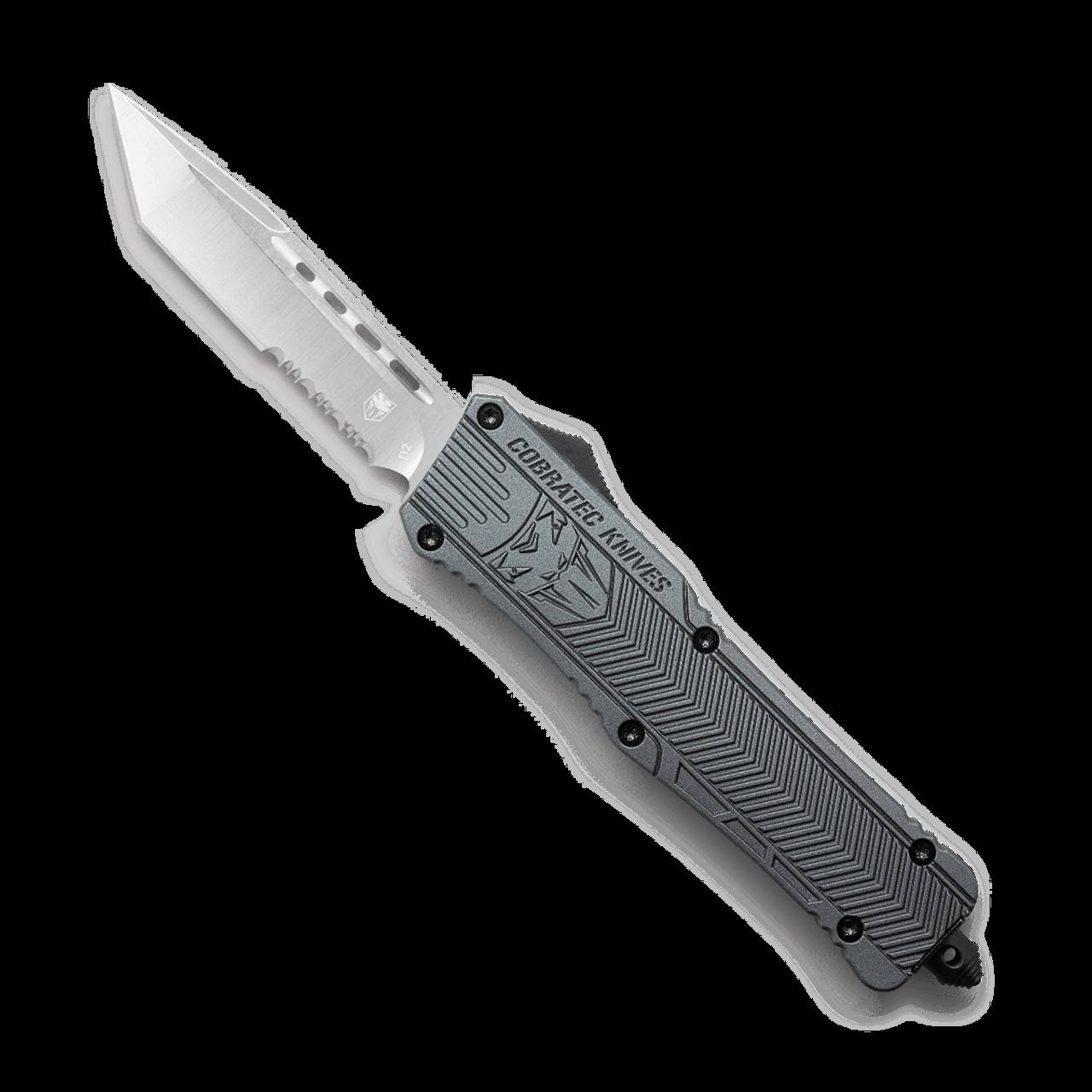 CobraTec Large Gray OTF Tanto Serrated Auto Knife