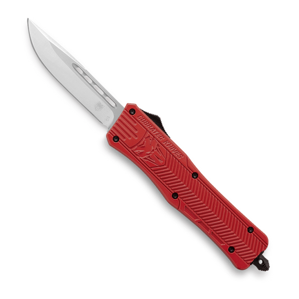 CoBRATec Red Small Drop Point OTF Knife Not Serrated