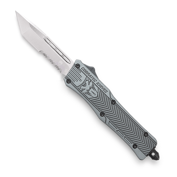 CoBRATec Gray Small Tanto OTF Serrated Knife