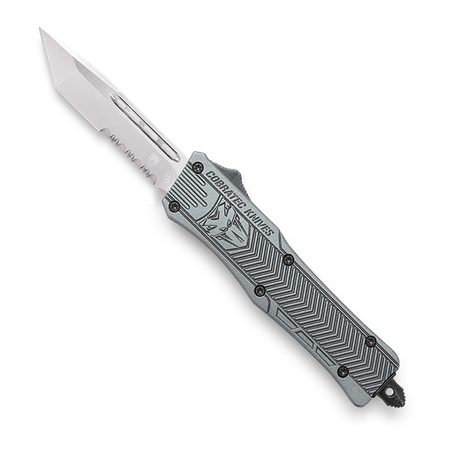 CoBRATec Gray Small Tanto OTF Serrated Knife