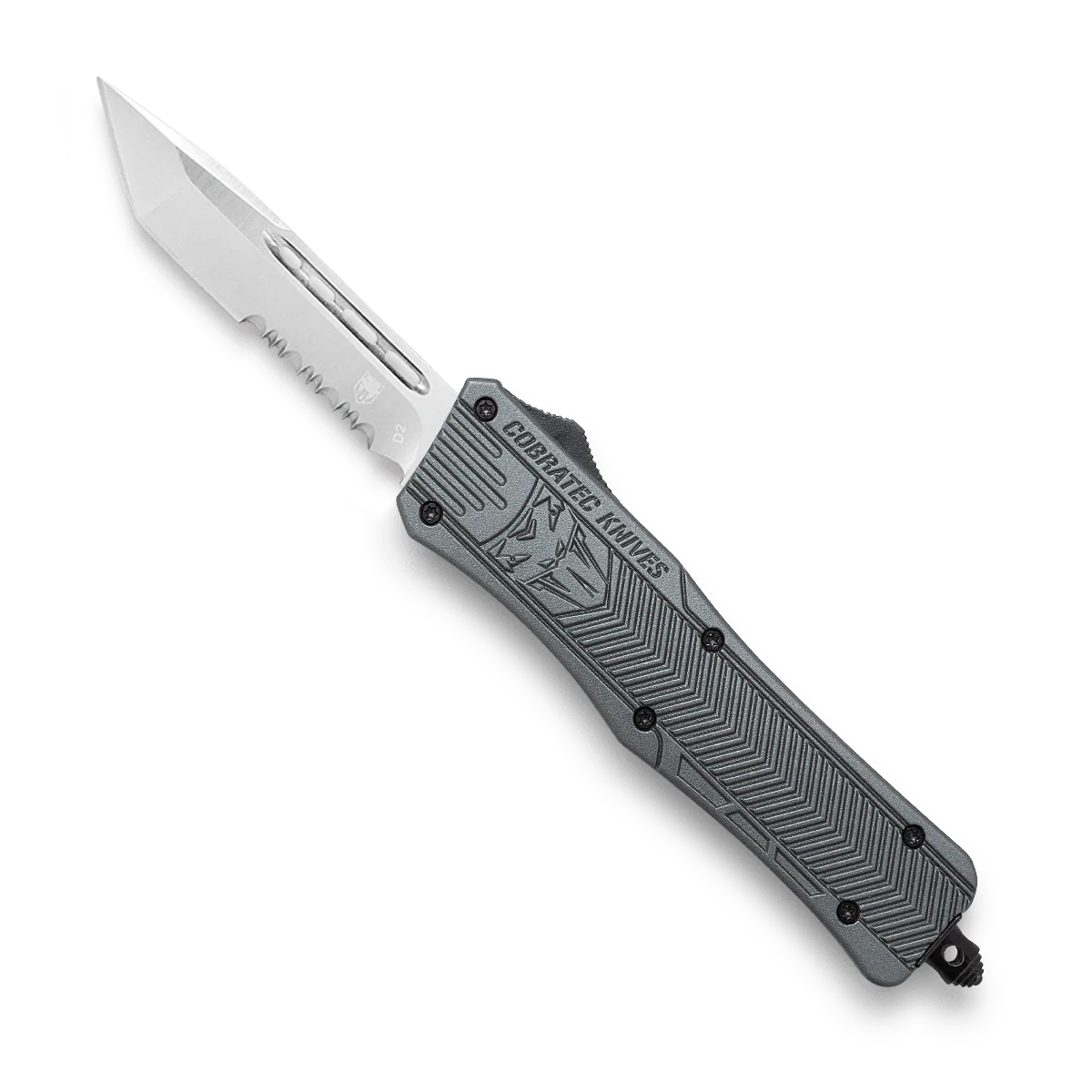 CoBRATec Gray Medium Tanto OTF Serrated Knife