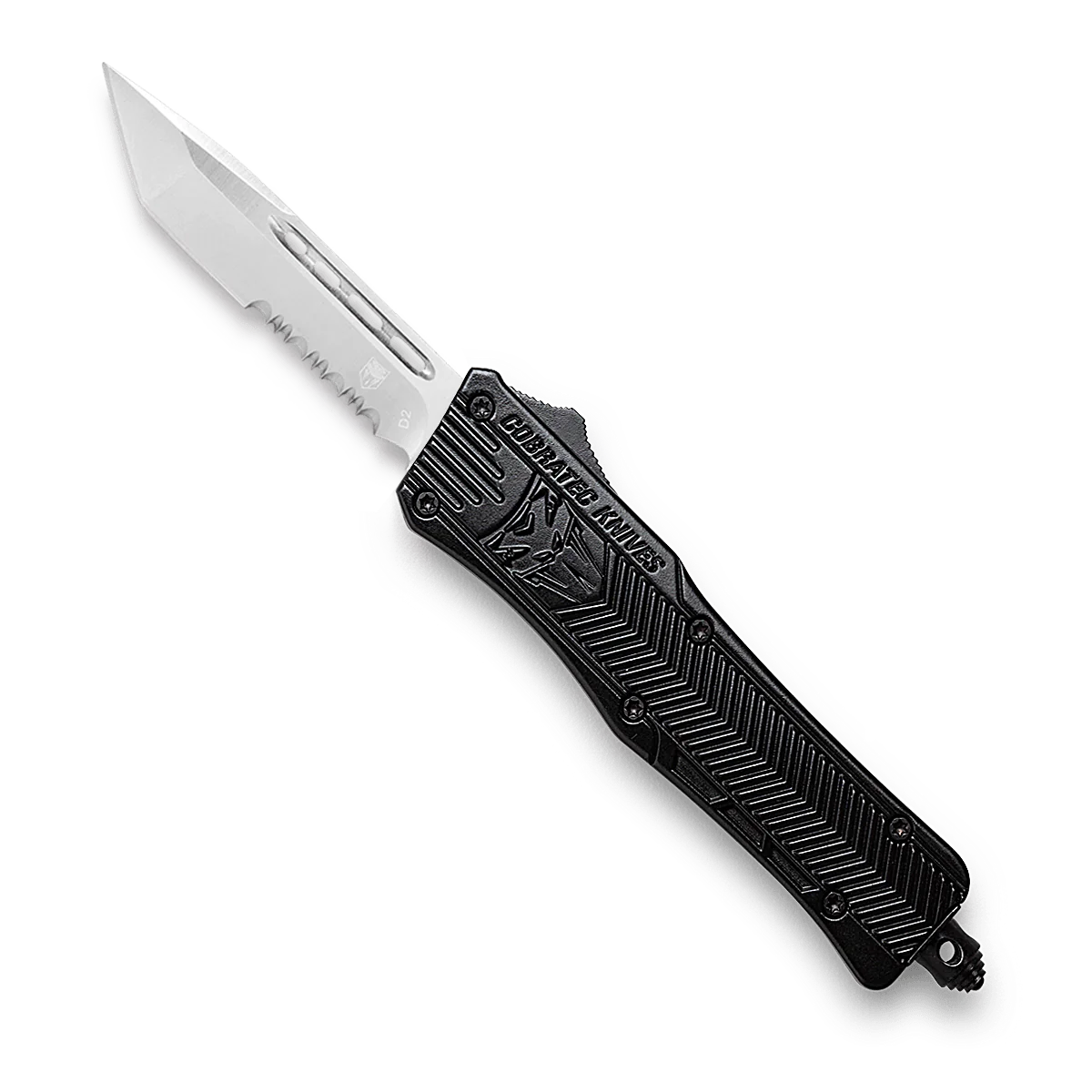 CoBRATec Black Small Tanto OTF Serrated Knife