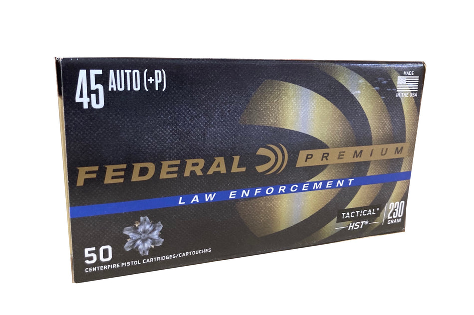 Federal Law Enforcement Tactical +P .45 ACP/Auto 230 grain HST Jacketed Hollow Point ammunition