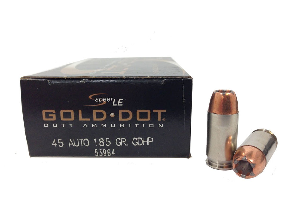 Speer SPEER GOLD DOT LE DUHollow Point .45 ACP/Auto 185 grain Jacketed Hollow Point ammunition