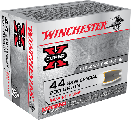 Winchester SUPER X Centerfire Pistol Personal Defense .44 S&W Special 200 grain Silvertip Hollow Point ammunition
