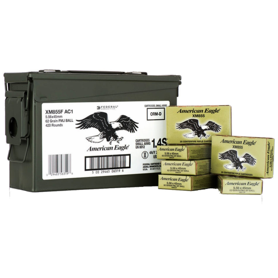 Federal AMERICAN EAGLE 5.56x45mm NATO 62 grain Full Metal Jacket ammunition